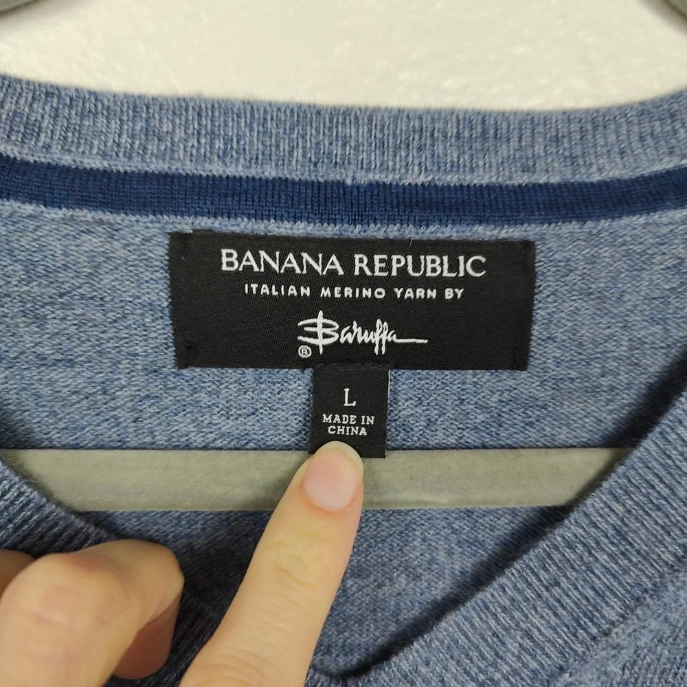 Banana‎ Republic Baruffa Merino WoolSweater Mens Large Blue Knit Preppy V Neck